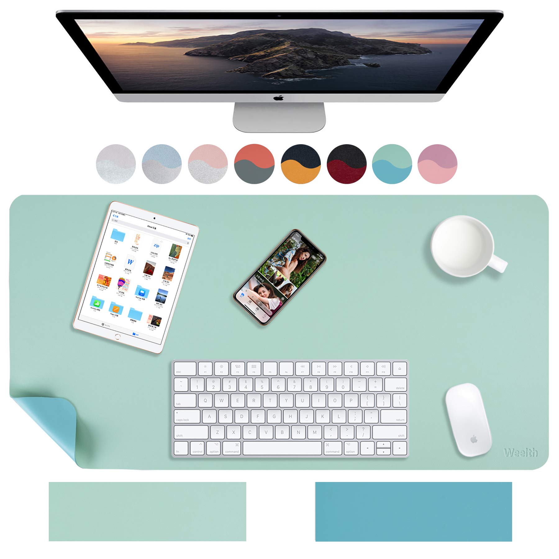 Weelth Multifunctional Office Desk Pad, Waterproof Desk Pad Protector Pu Leather Dual-Sided Desk Writing Pad for Office/Home