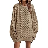 Saodimallsu Womens Oversized Sweaters Chunky Cable Knit Crewneck Long Sleeve Loose Tunic Sweater Tops