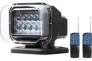 LIGHTBOSS Remote Control Marine LED Search Spot Light, 8 Inch 50W Hunting Waterproof Searchlight with 360 Rotating, 12V 24V 5000lm LED Spotlight for Boat Off-road Truck, Plug and Play, 6 Strong Magnets Built-in