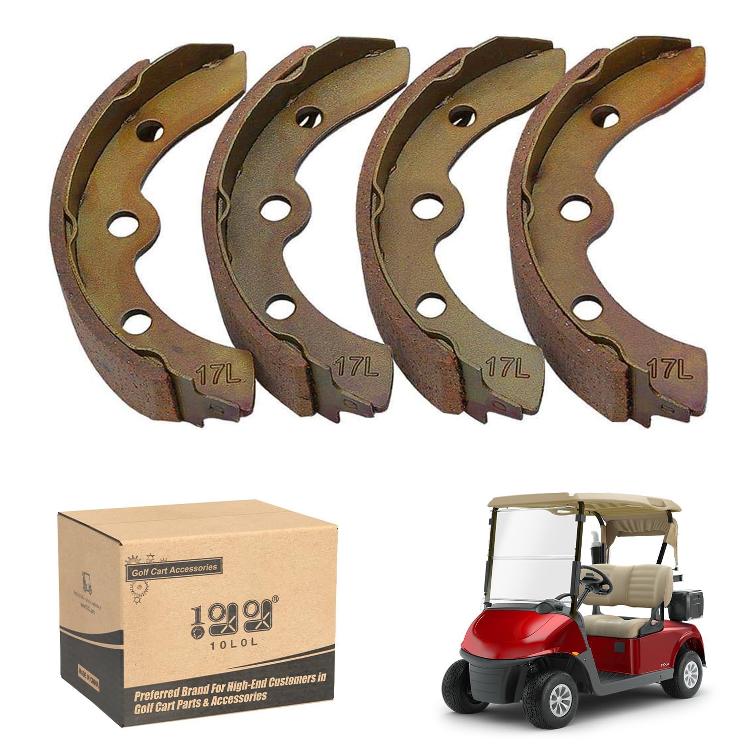 10L0L Golf Cart Brake Shoes for Yamaha G1 2-cycle Gas, Club Car DS & Carryall G&E 1981-1994 1011463, EZGO XI-775 XI-875 XI-881 G&E, H/D & Columbia Par Car G&E (4Pcs-Long)