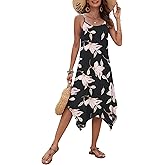 AUSELILY Women's Summer Dresses 2026 Casual Sleeveless Spaghetti Strap Sundress Asymmetrical Midi Dress with Pockets