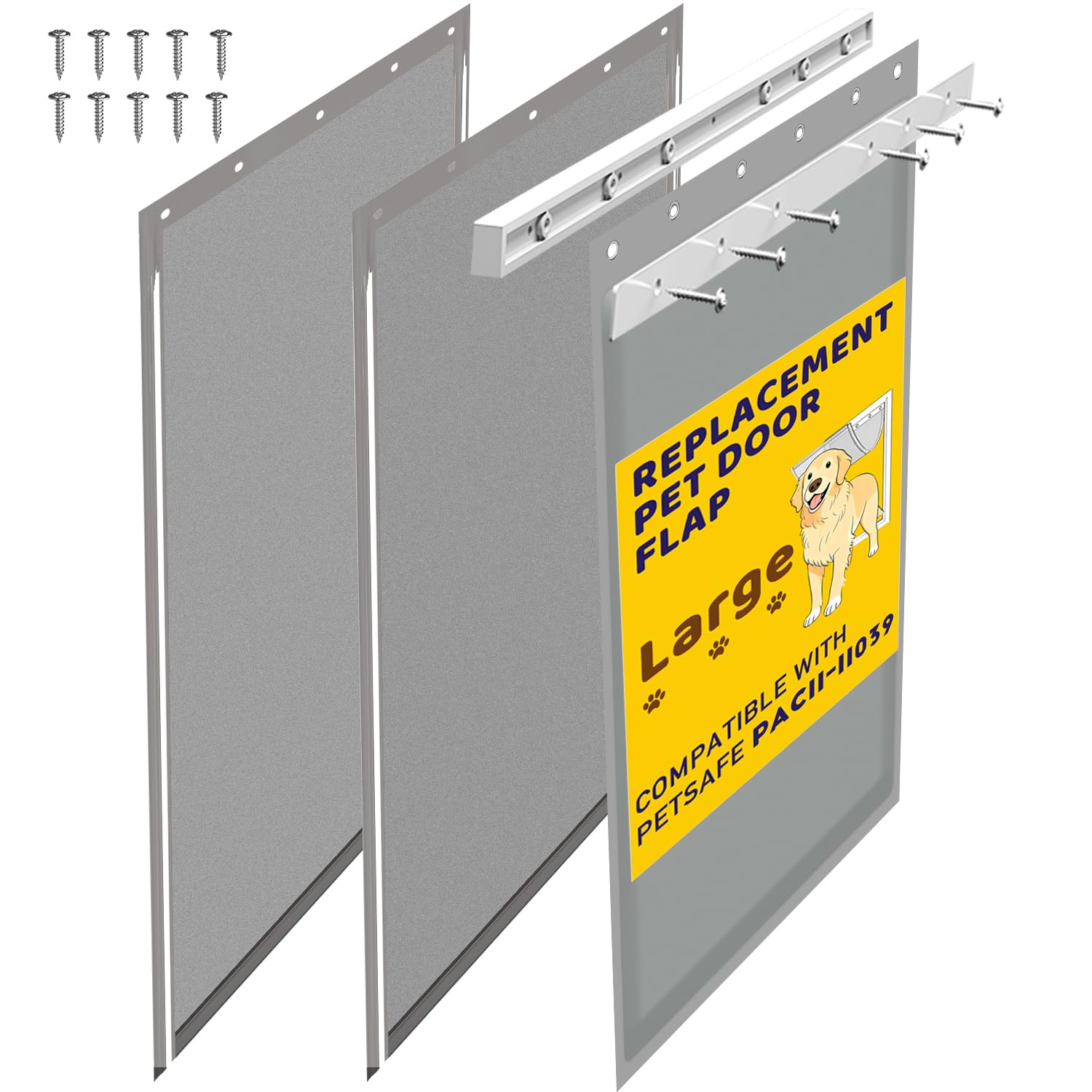 Photo 1 of 3-Flap Large Pet Door Replacement Insulation Flap with Flap Clamp, Flap Back Plate & Screws, Compatible with Large PetSafe Extreme Weather Aluminum Pet Door, PAC11-11039 (Smoky Translucent)