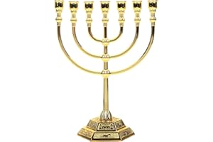 SEWACC Hanukkah Menorah Candle Holder Candlesticks 7 Branch Hanukkah Menorah Centerpiece Decorations for Hanukkah Holiday Ceremony Candlelight Dinner Party 17cm