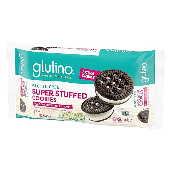 GLUTINO SUPER STUFFED CHOCOLATE VANILLA CREAM COOKIE, 11.1 OUNCE