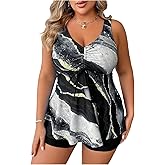 RoseSeek Women's Plus Size 2 Piece Tie Dye Tankini Swimsuits Tummy Control Ruffle Drawstring Bathing Suit Sets
