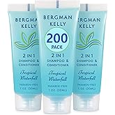 Bergman Kelly Travel Size Shampoo & Conditioner 2 in 1 (1 Fl Oz, 200 PK, Tropical Waterfall) - Invigorating and Refreshing Sh
