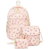 Cohawk Bow Backpack for Women Coquette Aesthetic Nylon Rucksack Cute Kawaii Backpack 3Pcs Set With Bow Pattern
