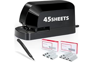SYLCXX Electric Stapler for Desk Value Pack, 45 Sheet Capacity, Includes 1500 Staples & Staple Remover, No-Jam, Faster Stapling, AC Adapter Powered, Black