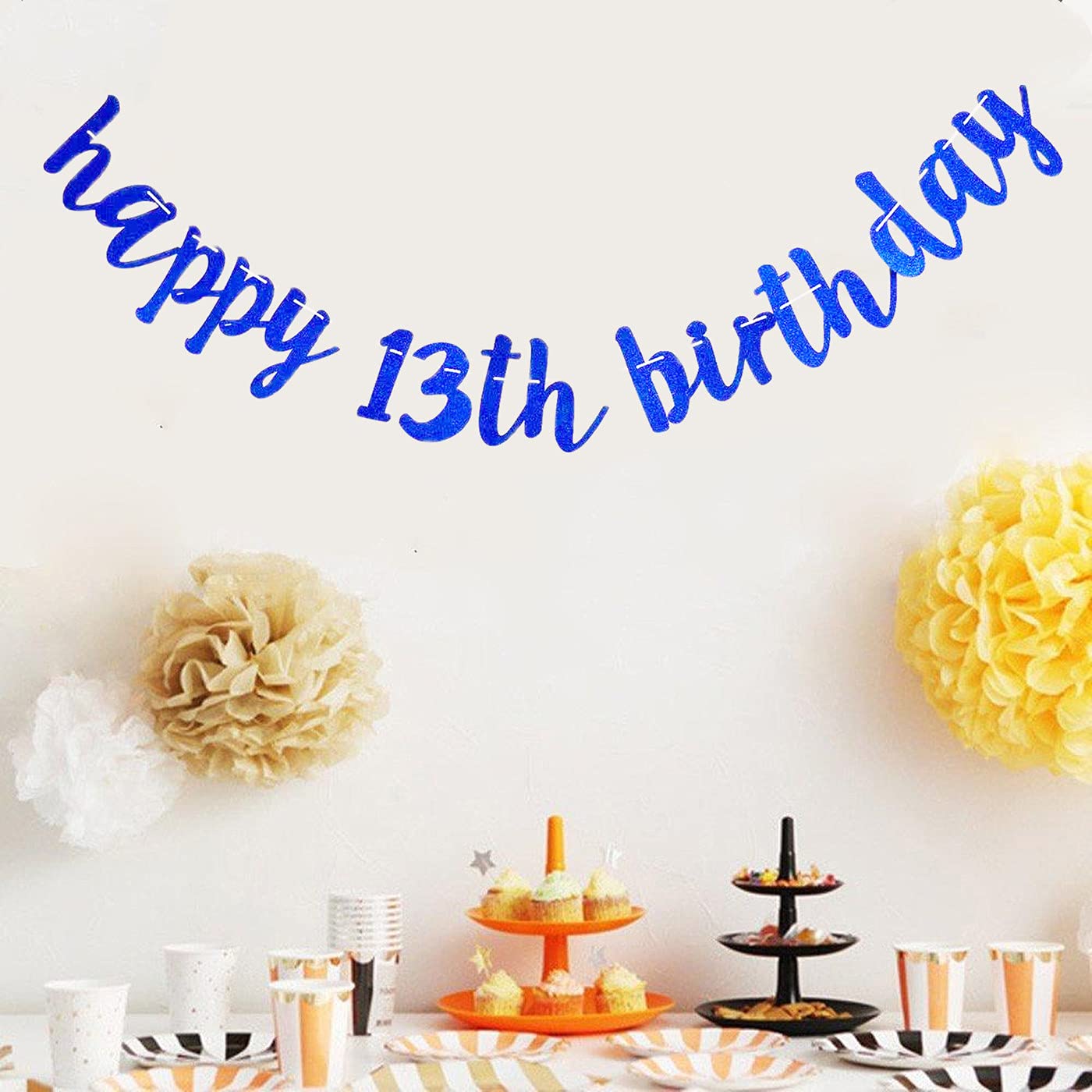 bng-bng 13TH Birthday Banner Boys Blue Official Teeanger Birthday Party Decoration Glittery Happy 13th Birthday Bunting 13 Banner for 13 Years Old Teenager Birthday Party Decorations Photo Backdrop - Image 5