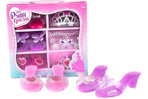 Princess Dress up Shoes Set Kids Play Set Fashion Princess Dress up Accessories of Crowns, Necklaces & Earrings Cute Toddler 