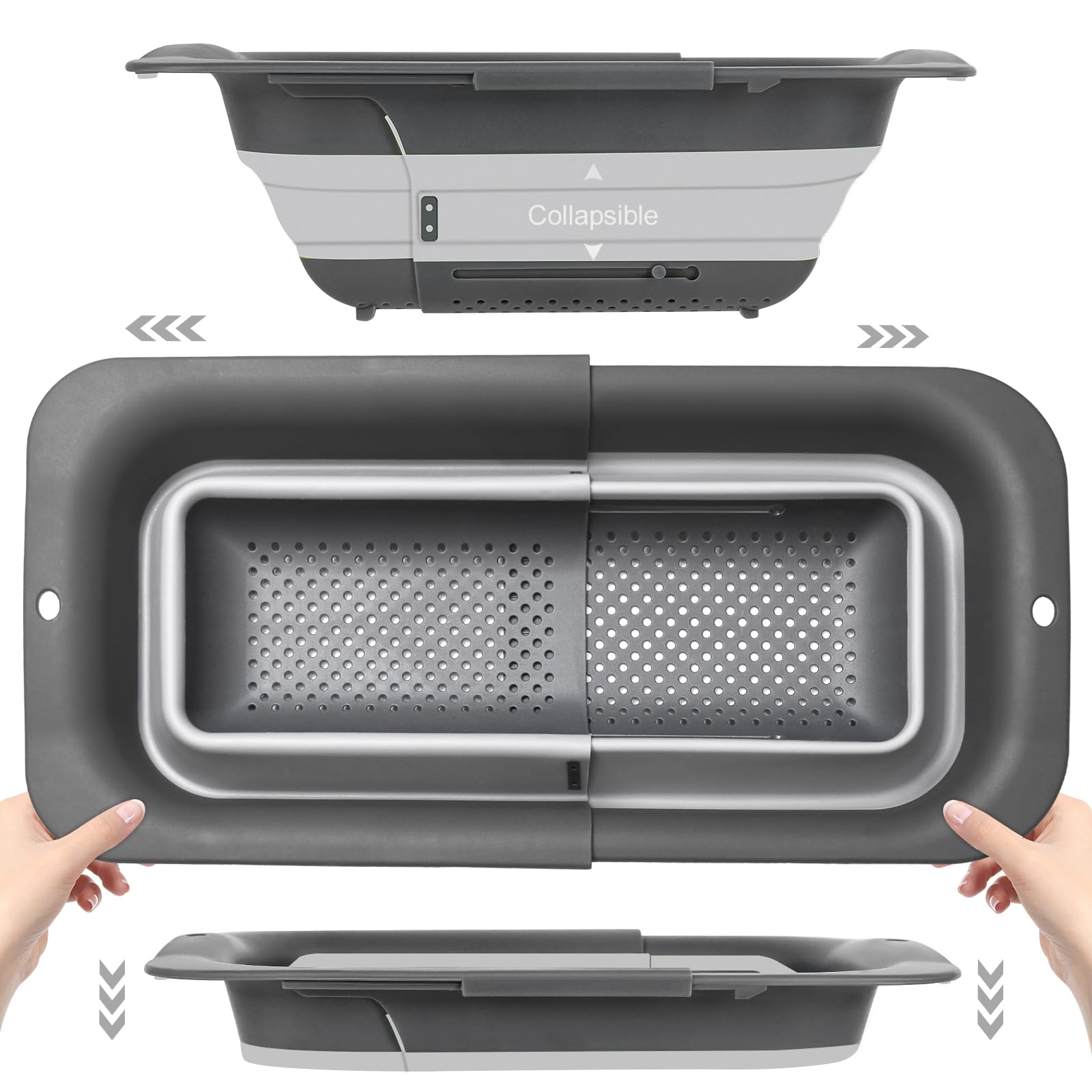 Over The Sink Collapsible Colander Strainer Basket - Extendable Silicone Sieves and Strainers, Wash Vegetables and Fruits, Drain Cooked Pasta, Environmentally Friendly, New Kitchen Essentials