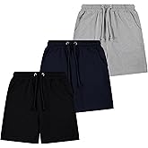 Sezzit Boys’ 3-Pack French Terry Cotton Shorts – Soft Pull-On Activewear Shorts with Drawstring Waist & Pockets