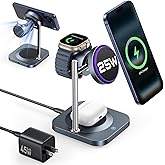 Qi2.2 Certified 25W Fast Charging Station with Cooling Fan, 3 in 1 Wireless Charger Design for MagSafe Charger for iPhone 17/16(iOS 26)/Pixel 10, Charging Stand with 45W Adapter for iWatch & AirPods
