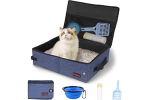 Peipaws Portable Cat Travel Litter Box. Zipped Lid, Collapsible Litter Box for Cats. No Leakage, No Smell. Easy to Carry. Used for Hotels, Camping, Car (Blue,L)