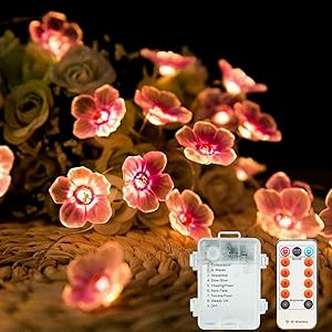Fairy Flower Lights, Battery Operated String Lights with 8 Modes and Remote, Rainproof Japanese Decor, 10ft 30LED Cute Decoration for Bedroom, Christmas, Holidays and More