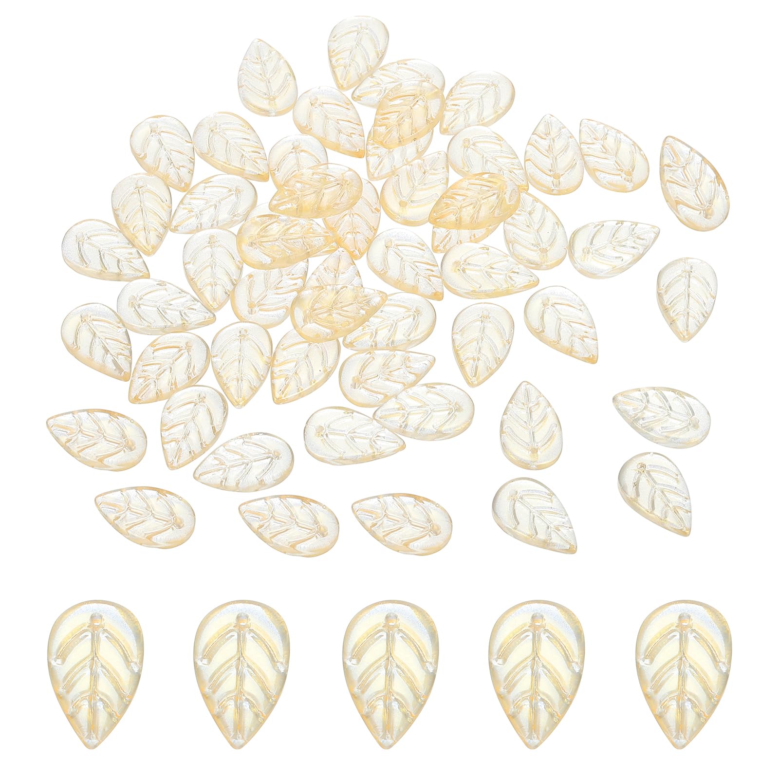 PATIKIL 18 x 11mm Czech Glass Leaf Beads, 50 Pcs Crystal Leaf Beads for Jewelry Making DIY Craft Bracelet Necklaces Earrings, Light Gold