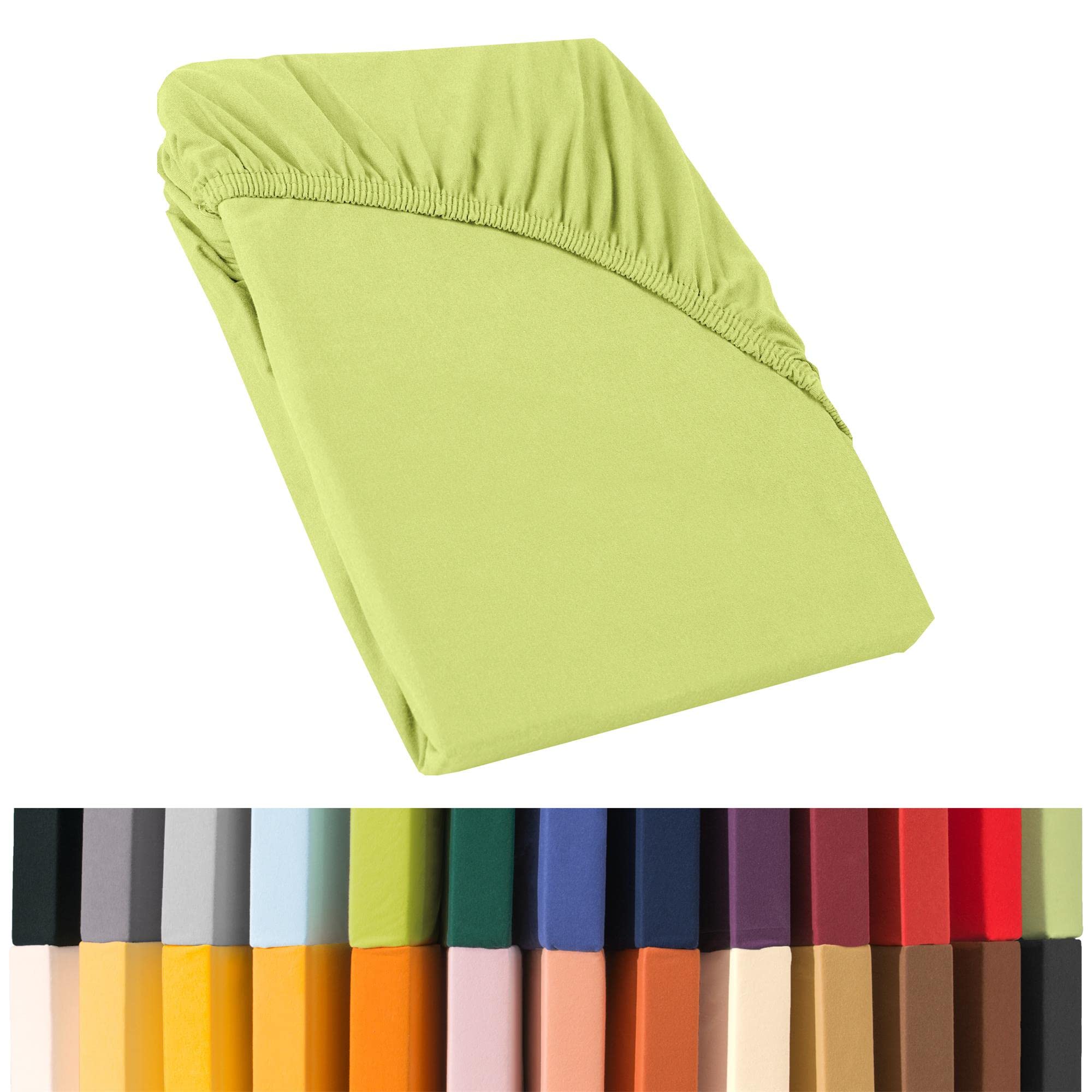 CelinaTex Relax Box Spring Bed Water Bed Fitted Sheet, Cotton, apple green green, 180 x 200-200 x 220 cm