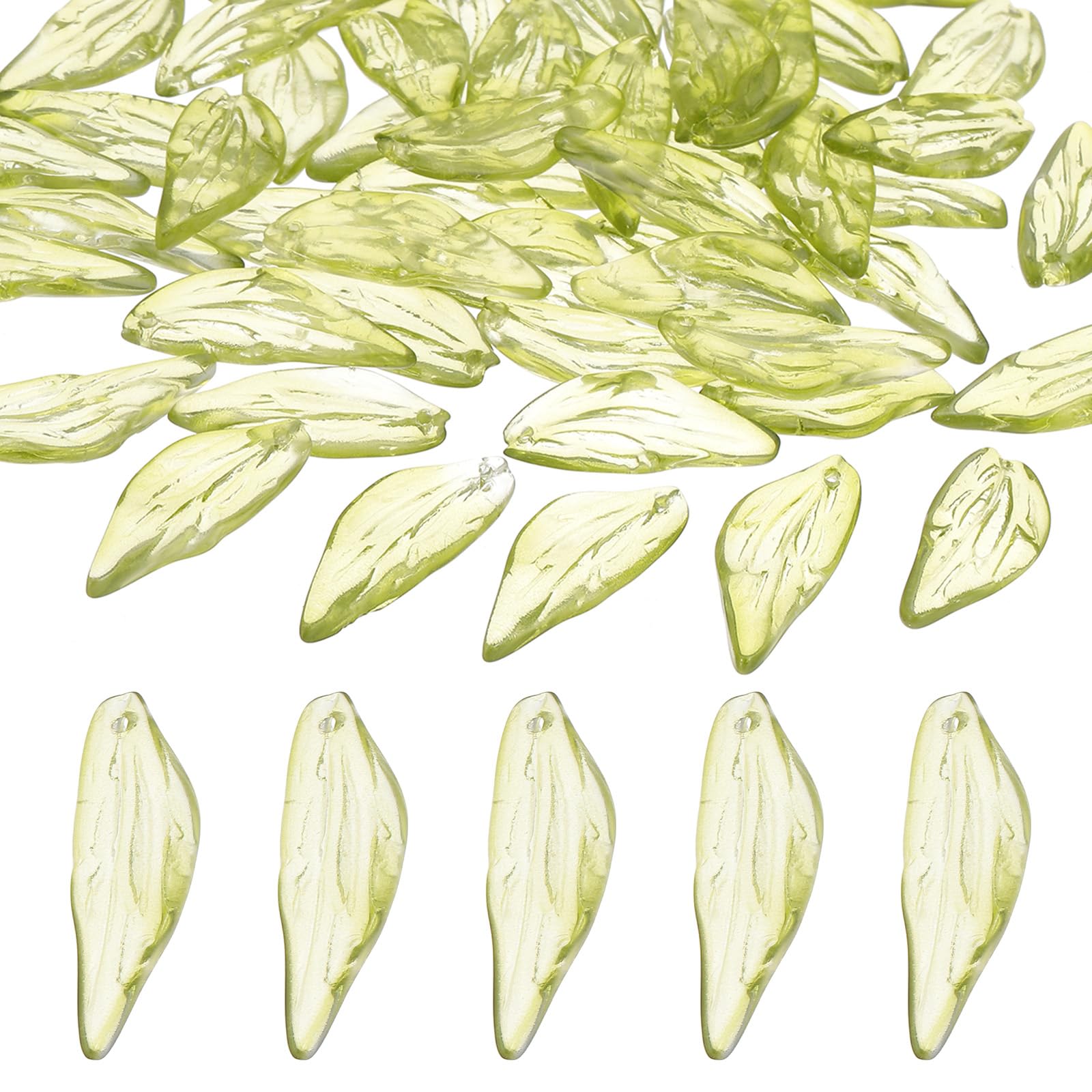 PATIKIL Leaves Beads, 50Pcs Crystal Leaves Beads Translucent Czech Glass Beads Spacer Bead for DIY Jewelry Making Bracelets Necklace, Olive Green