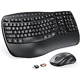 MEETION Ergonomic Keyboard and Mouse Wireless Combo, Wave Keys Natural Typing, 2.4G USB Receiver Wireless Keyboard with Wrist Rest, 4 Adjustable DPI Optical Mouse, Computer/Laptop/Windows/Mac, Black