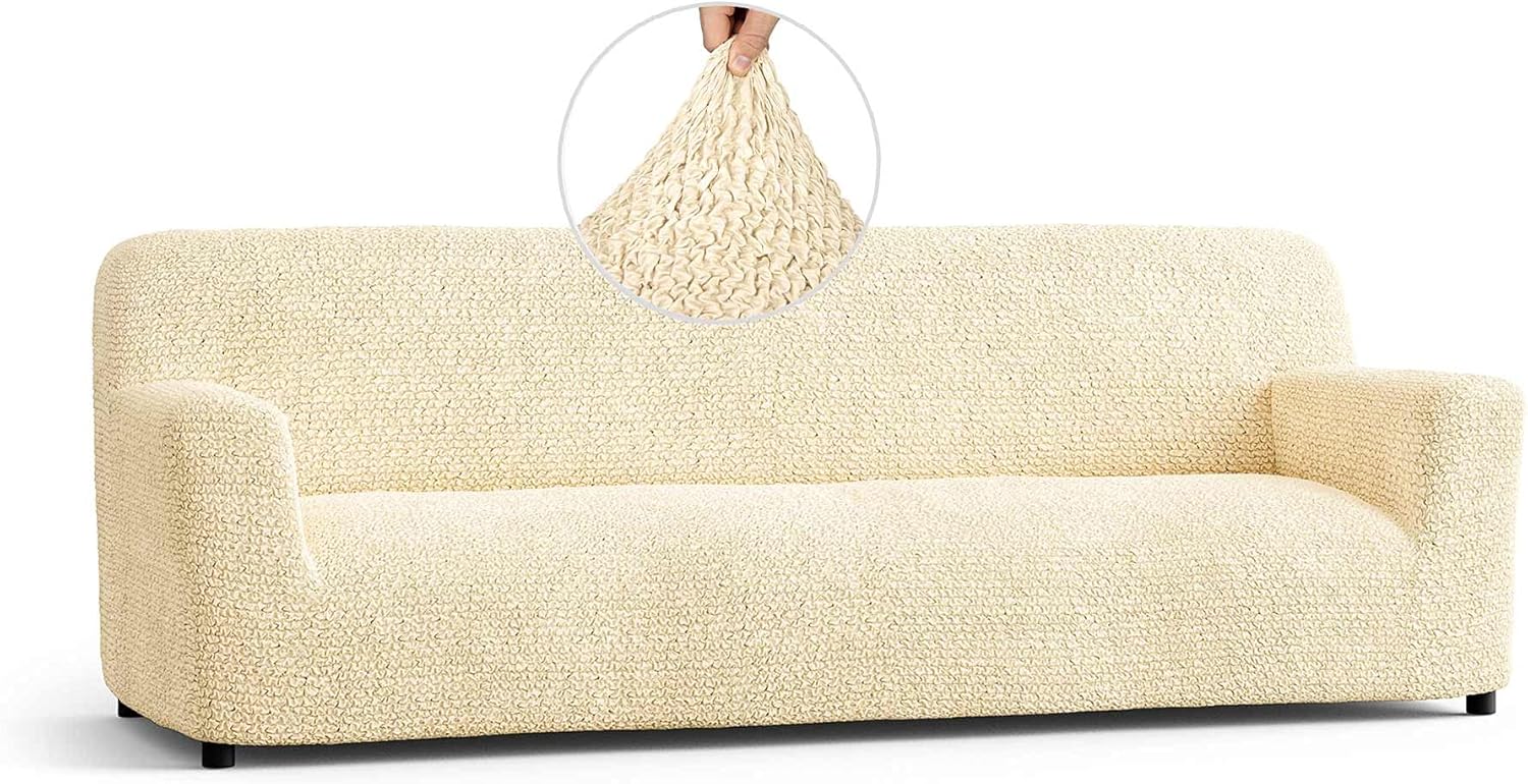 Couch Cover - Sofa Cover - Sofa Slipcover - Soft Polyester Fabric Slipcover - 1-Piece Form Fit Stretch Stylish Furniture Cover - Microfibra Collection - Vanilla (Sofa)