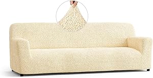 Couch Cover - Sofa Cover - Sofa Slipcover - Soft Polyester Fabric Slipcover - 1-Piece Form Fit Stretch Stylish Furniture Cover - Microfibra Collection - Vanilla (Sofa)