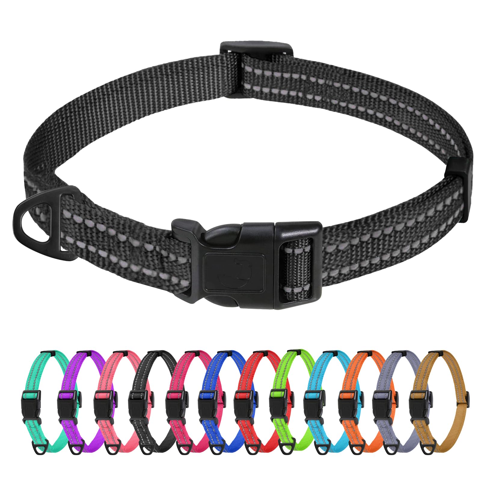 TagMe Reflective Nylon Dog Collars, Adjustable Classic Pet Collar with Quick Release Buckle for Extra Small Dogs, Black, 1.5 cm Width