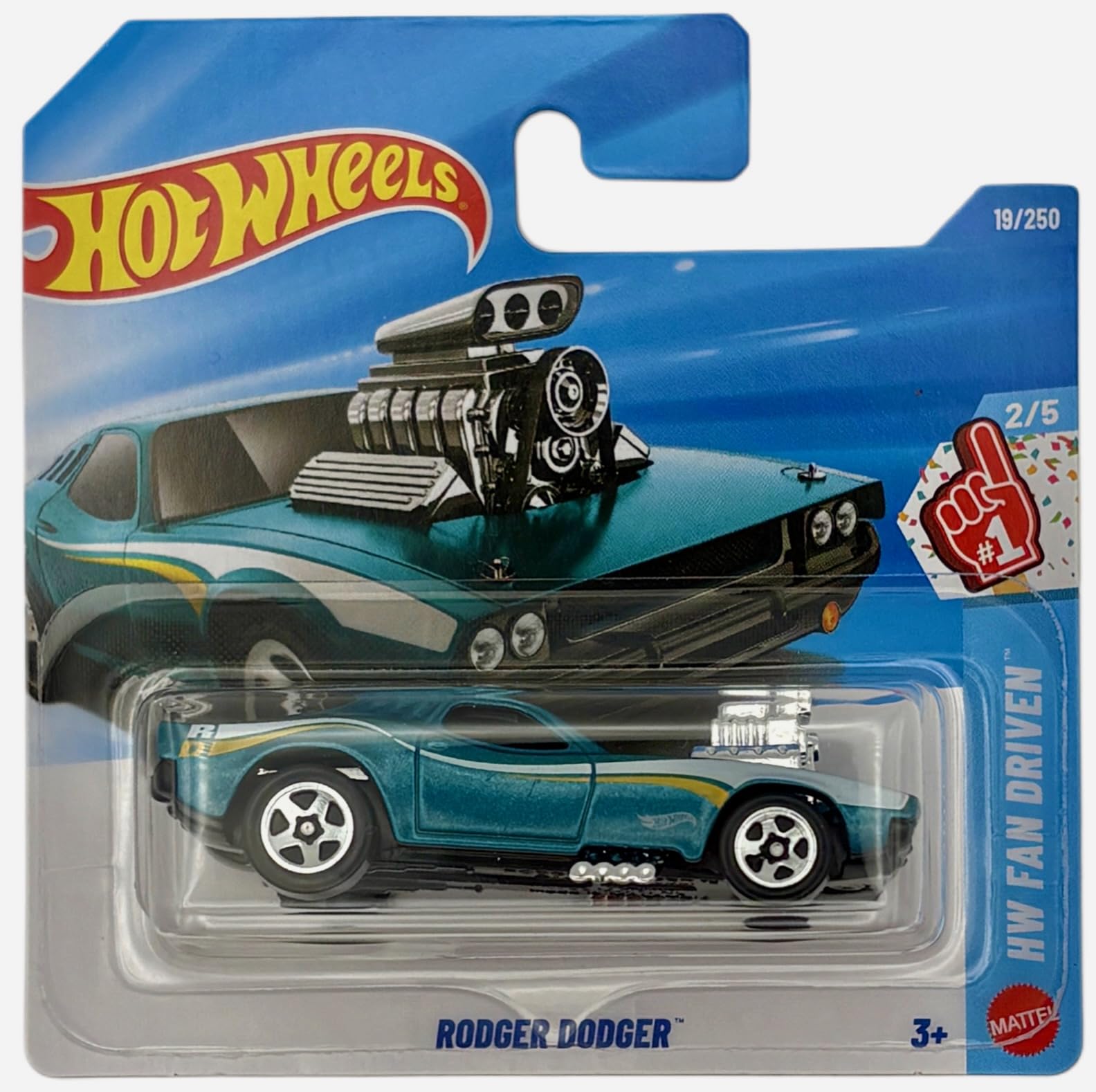 Hot Wheels - Rodger Dodger - HW Fan Driven 2/5 - JJH94 - Short Card - Turquoise Muscle Car in 1:64 Scale - Mattel 2026