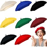 BBTO 8 Pieces Beret Hats for Women Wool French Hats Artistic Solid Color Winter Beanie Cap for Women Men Lady