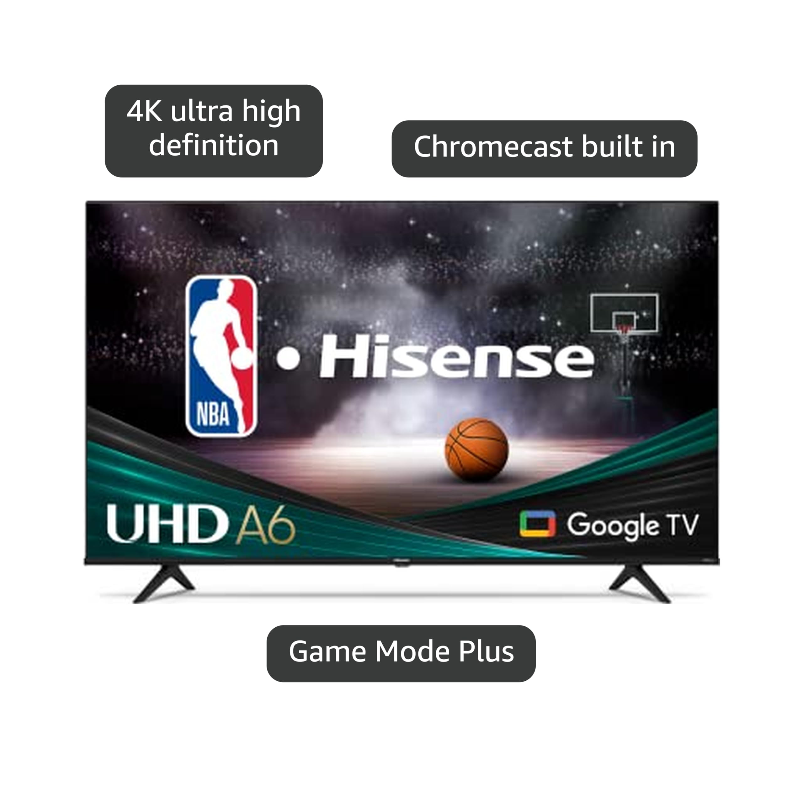 Hisense 43-Inch Class A6 Series 4K UHD Smart Google TV with Alexa Compatibility, Dolby Vision HDR, DTS Virtual X, Sports & Game Modes, Voice Remote, Chromecast Built-in (43A6H) , Black