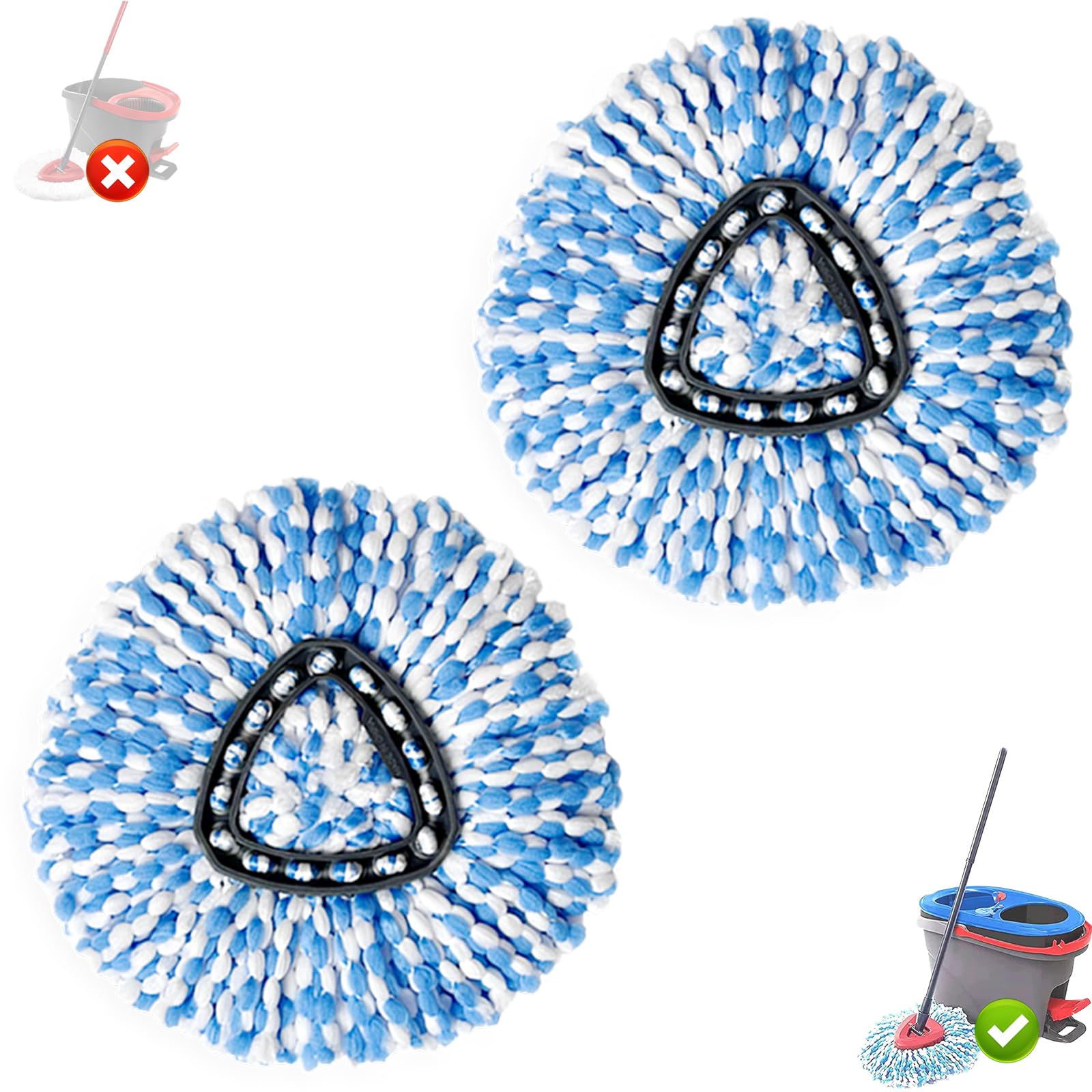 Photo 1 of 2 Pack Spin Mop Replacement Head, Only Fit for RinseClean 2-Tank System, Microfiber Spin Mop Refill Head Replacement Easy Wring Mop,Spinning Mop Replace Head for Floor Cleaning