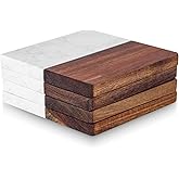 Marble Coasters: 4-Piece Set of Acacia Wood Marble Coasters, Suitable for Kitchens, Offices, and can be Used as Gifts