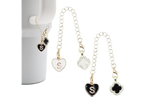 RENUIS 2Pcs Letter Charm Accessories for Stanley Cup,Name Id Initial Letter for Stanley 30&40 oz Tumbler with Handle,Heart Shape & Four Leaf Clover Initial Personalized Letter Charms,Stanley Cup Accessories Chain