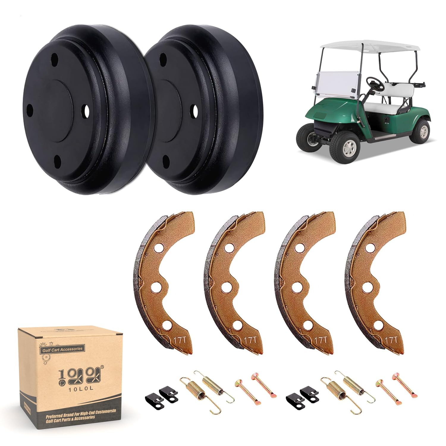 Photo 1 of 10L0L Golf Cart Brake Drums & Brake Shoes Deluxe Set for Golf Cart Club Cart DS (1995-up) & Precedent (2004-up) with Brake Shoes Spring Kit