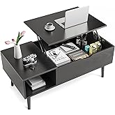 Sweetcrispy Coffee Table, Lift Top Coffee Tables for Living Room, Small Rising Wooden Dining Center Tables with Storage Shelf