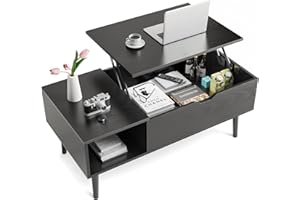 Sweetcrispy Coffee Table, Lift Top Coffee Tables for Living Room, Small Rising Wooden Dining Center Tables with Storage Shelf