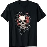 Skull with red roses and thorns - Gothic T-Shirt