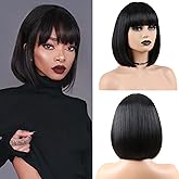 CLSHES Black Bob Wig with Bangs Short Bob Wigs for Women Straight Bob Wig 12 Inch Synthetic Colorful Wigs Cosplay Party Daily Wig