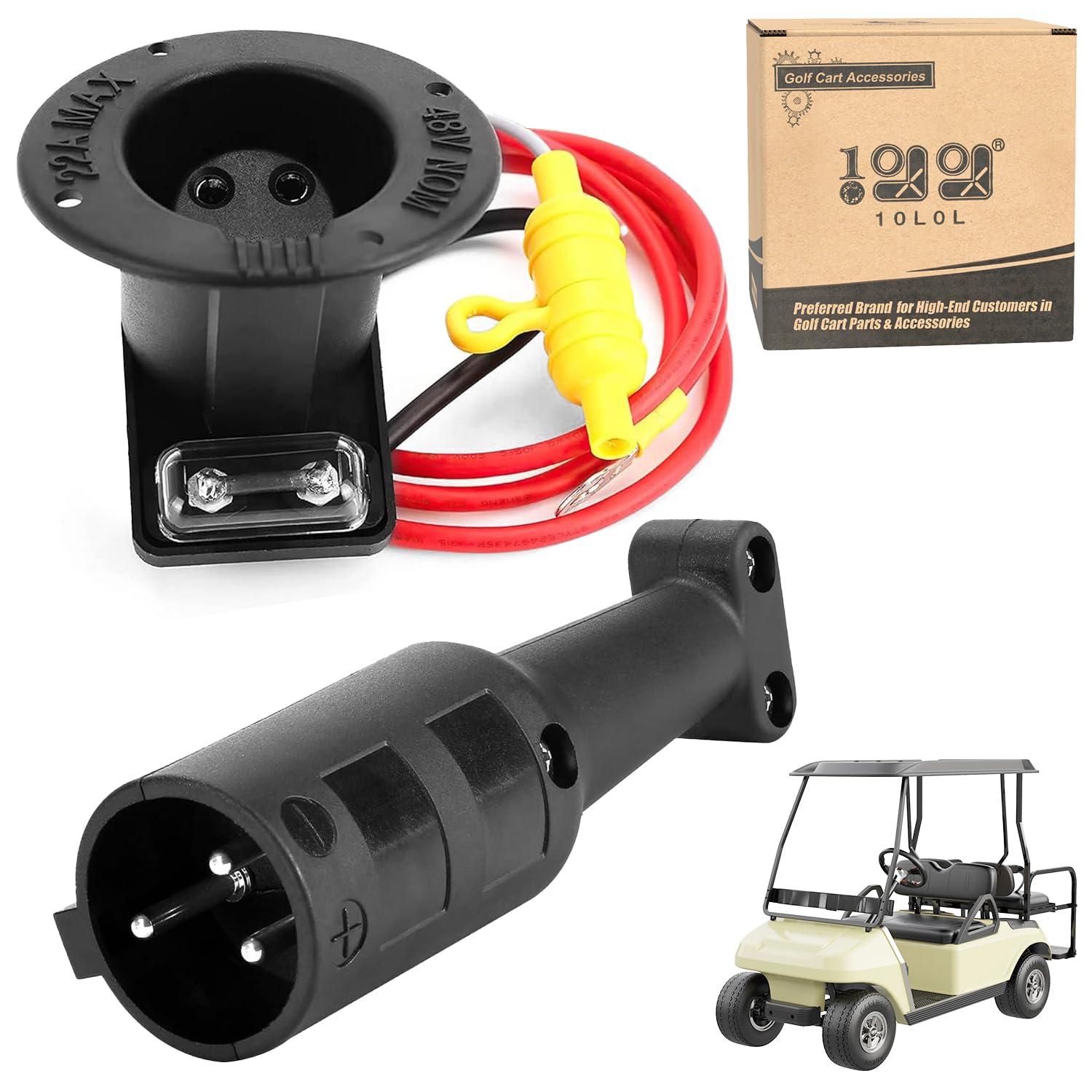 Photo 1 of 10L0L DC 3-Prong Charger Plug & Receptacle for Club Car DS 2000-up 48V Golf Cart & Powerdrive Charger, OEM# 101828901 101802101 101796801