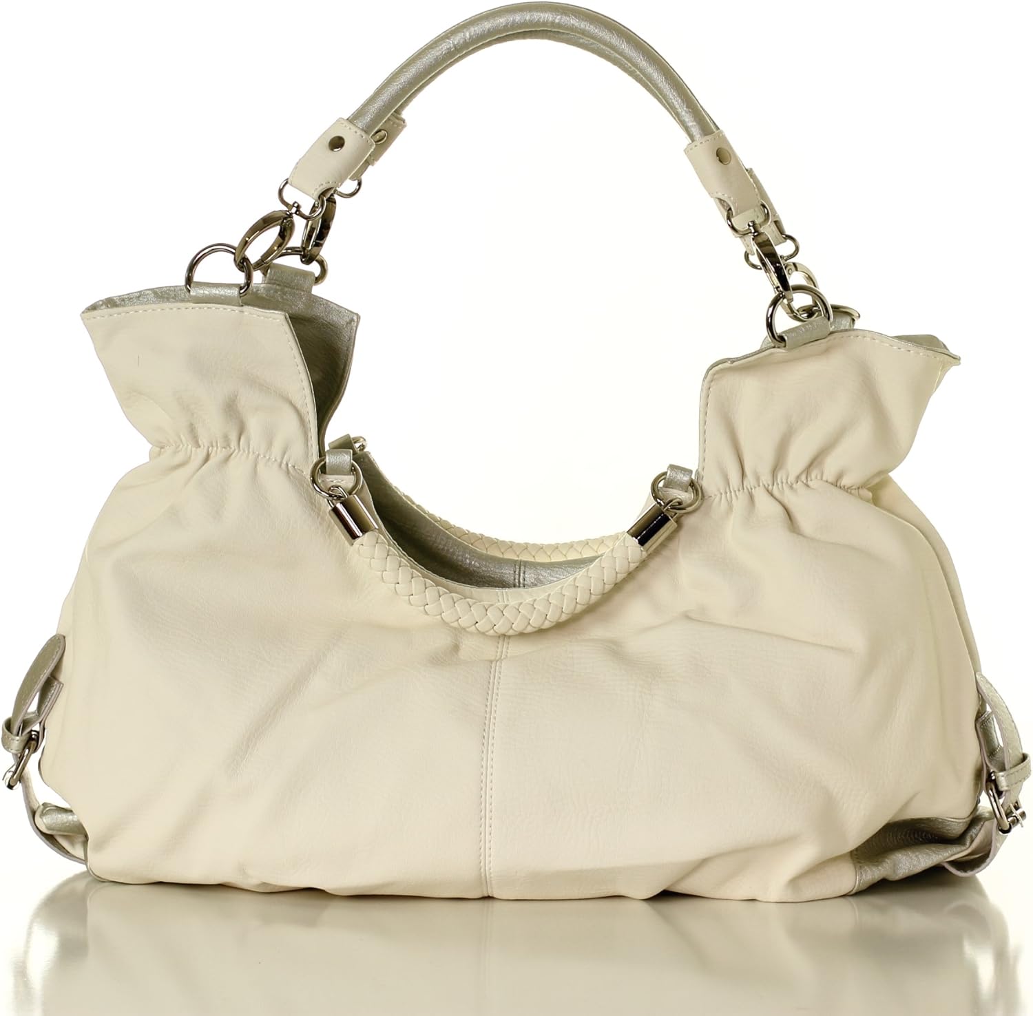 Designer Inspired Vienna Handbag White/Silver Handbags
