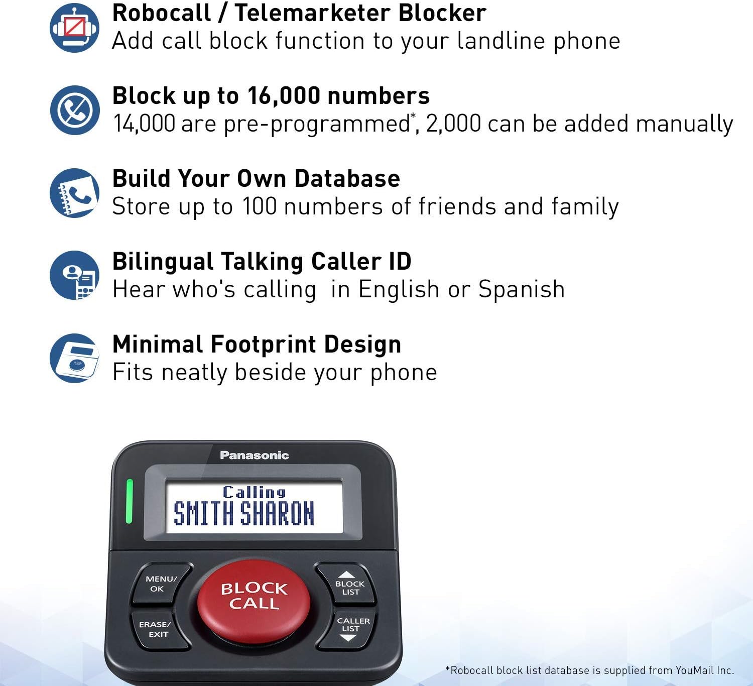 Panasonic Call Blocker for Landline Phones, One-Touch Call Block and 16, 000 Number Block, Bilingual Talking Caller ID - KX-TGA710 / KX-TGA760 (Black) (KX-TGA710B / KX-TGA760B) (Renewed): Electronics