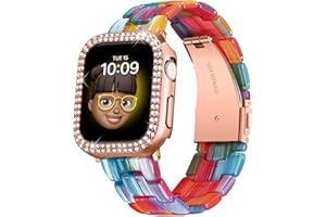 BINLUN Resin Watch Bands Compatible with Apple Watch Band 40mm 41mm 44mm 45mm iWatch Watch Strap with Glitter Bling Protective Case Cover Wristband for Apple Watch Series 8 7 SE SE2 6 5 4
