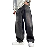 DFGIGT Hip Hop Baggy Jeans for Men Stylish Wide Leg Skater Jeans Loose Fit Denim Pants Streetwear
