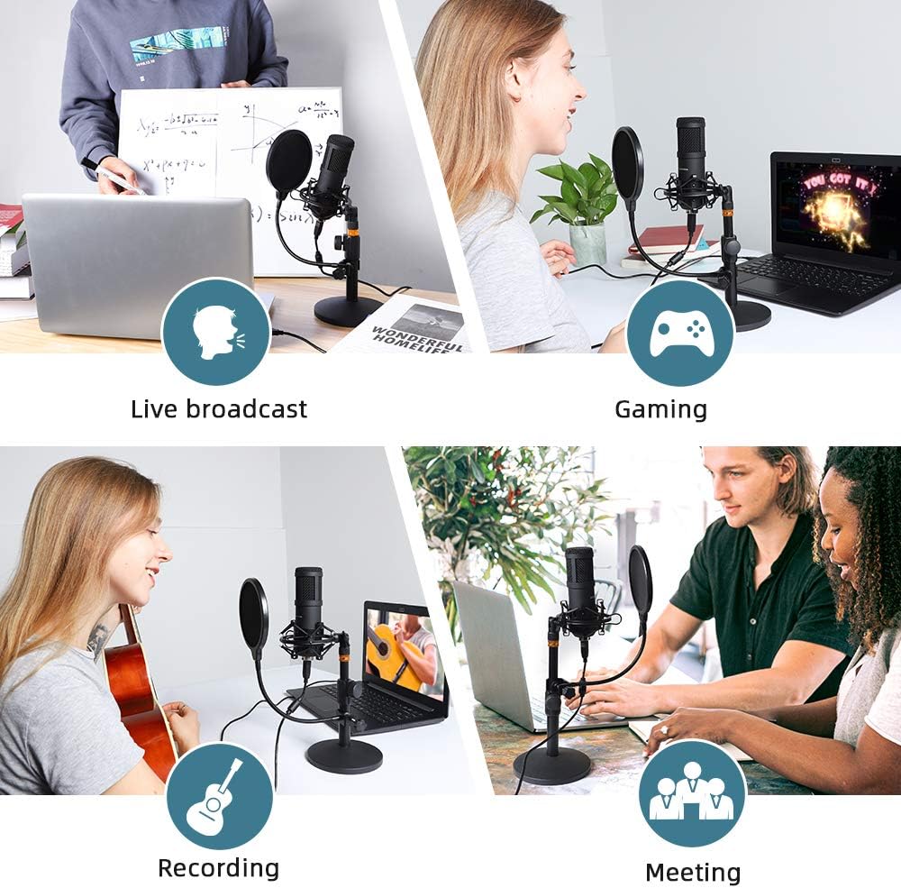 USB Streaming Podcast PC Microphone, SUDOTACK Professional 192kHz/24bit Studio Cardioid Condenser Mic Kit with Sound Card Boom Arm Shock Mount Pop Filter, for Skype Youtuber Karaoke Gaming Recording: Electronics