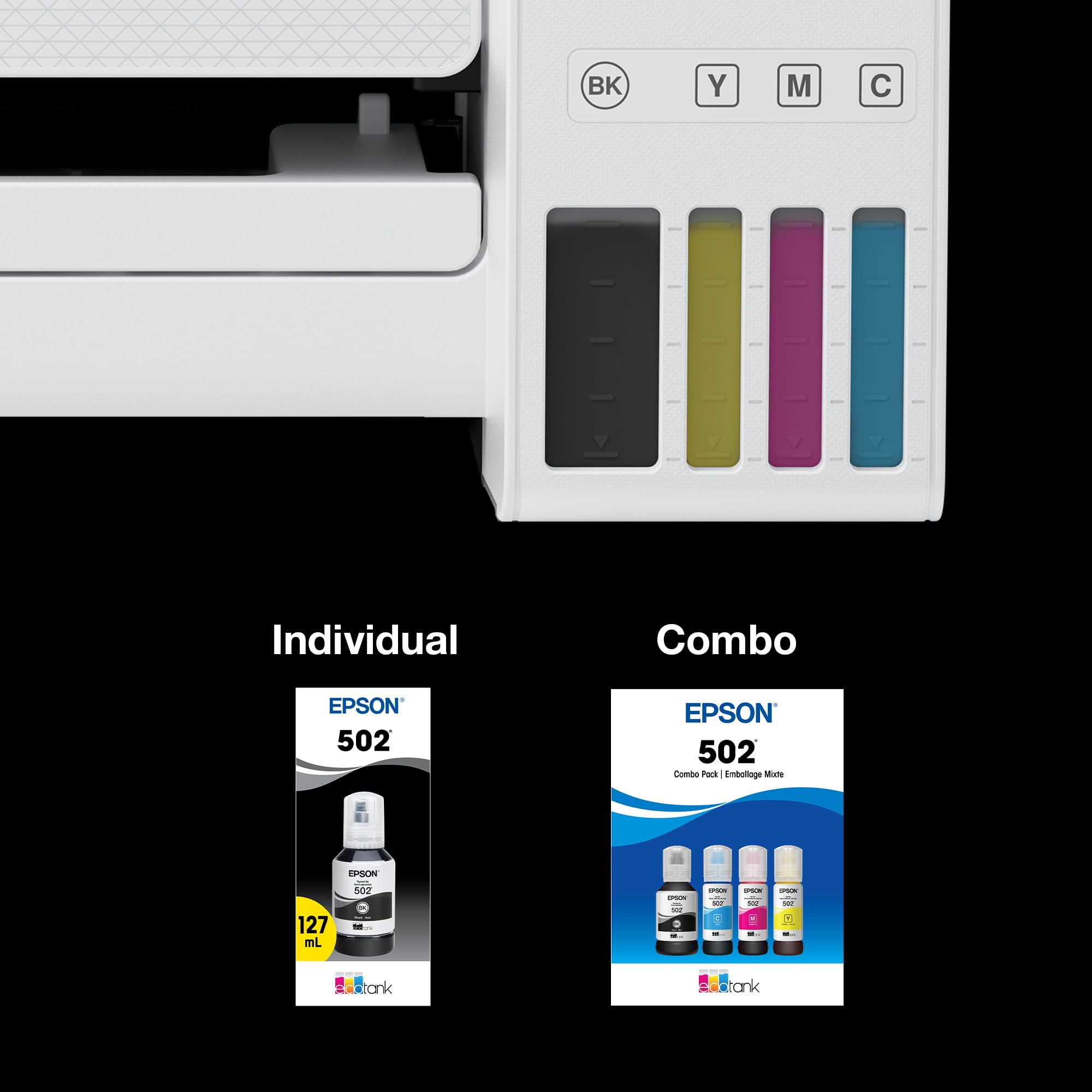 EPSON 502 EcoTank Ink Ultra-high Capacity Bottle Cyan Works with ET-2750, ET-2760, ET-2850, ET-3750, ET-3760, ET-3850, ET-4850, and other select EcoTank models