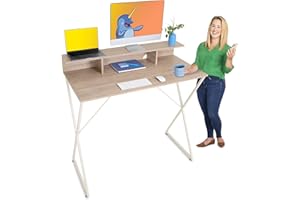 Stand Steady Joy Desk | Modern Stand Up Workstation with Storage Cubbies | Pretty Standing Desk with Large Desktop | Multifunctional Table for Home & Office (Maple / 48 x 42)