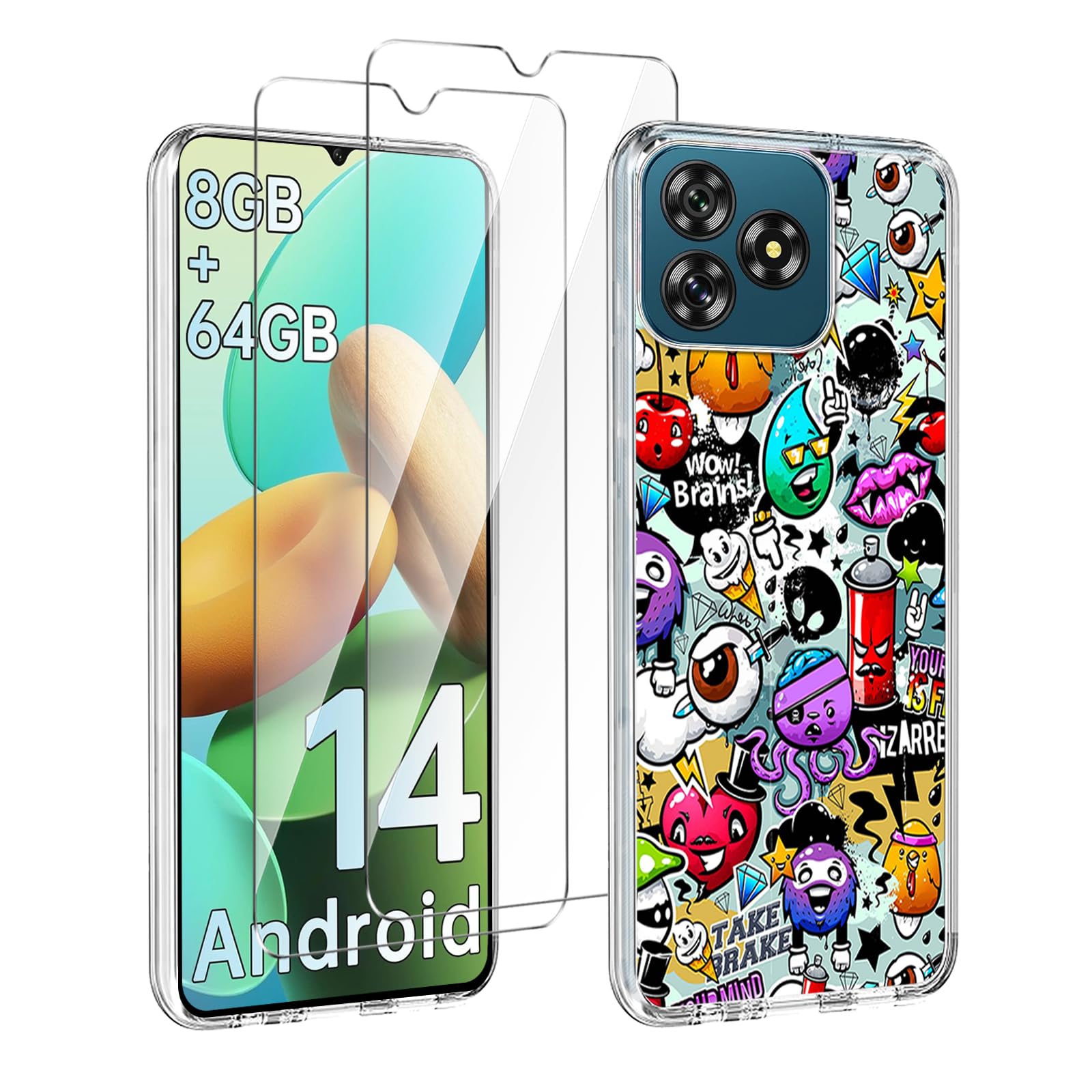 LYZXMY case for Oukitel C53 (6.6") transparent mobile phone case + 2 pieces tempered glass protective film, case soft silicone TPU protective cover-XS40