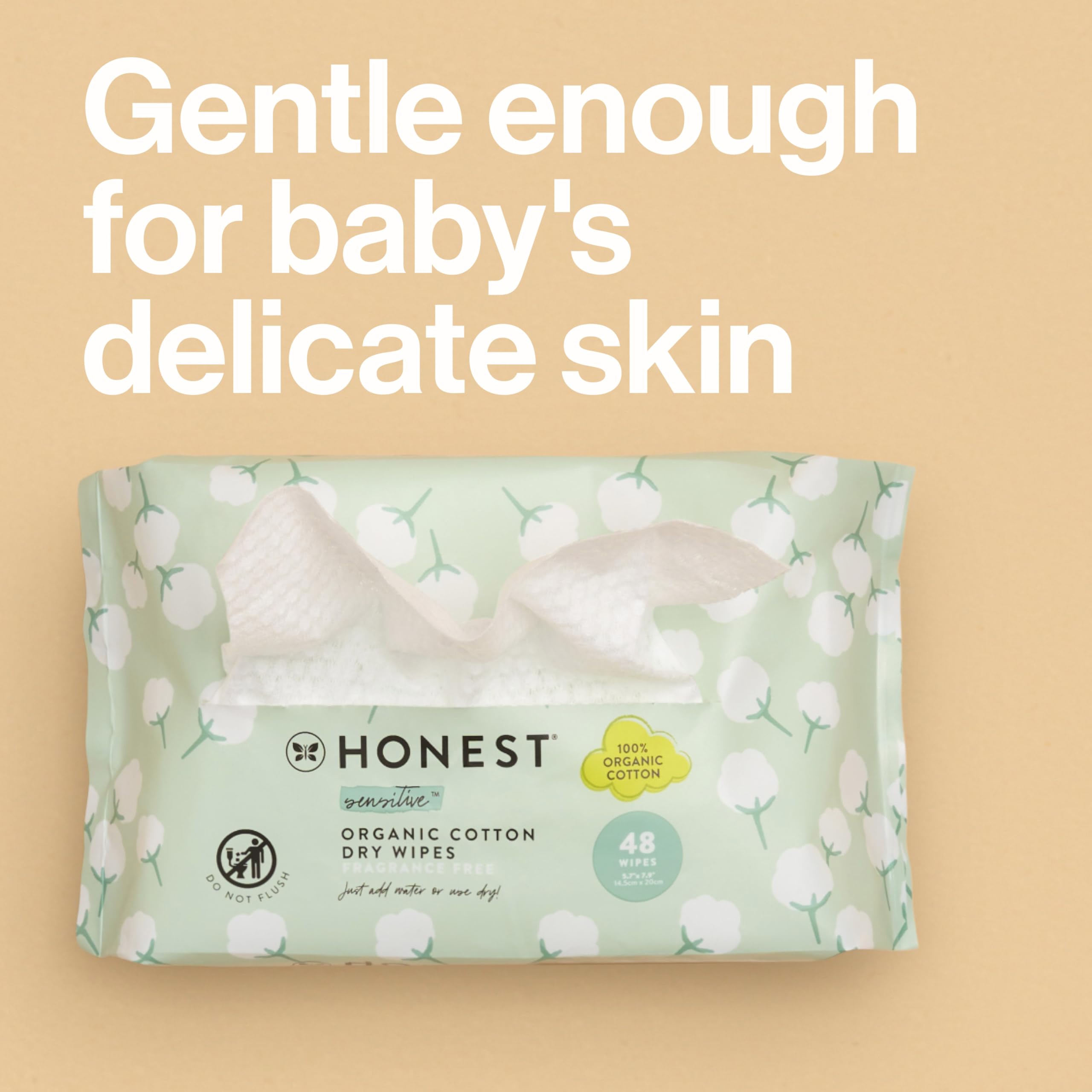 The Honest Company 100% Pure Organic Cotton Dry Wipes | Multi-Use Disposable Facial Cloth and Baby Wipe | Hypoallergenic and Gentle on Skin | 192 Count
