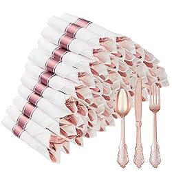 Bestluck 50 Pack Rose Gold Plastic Silverware with