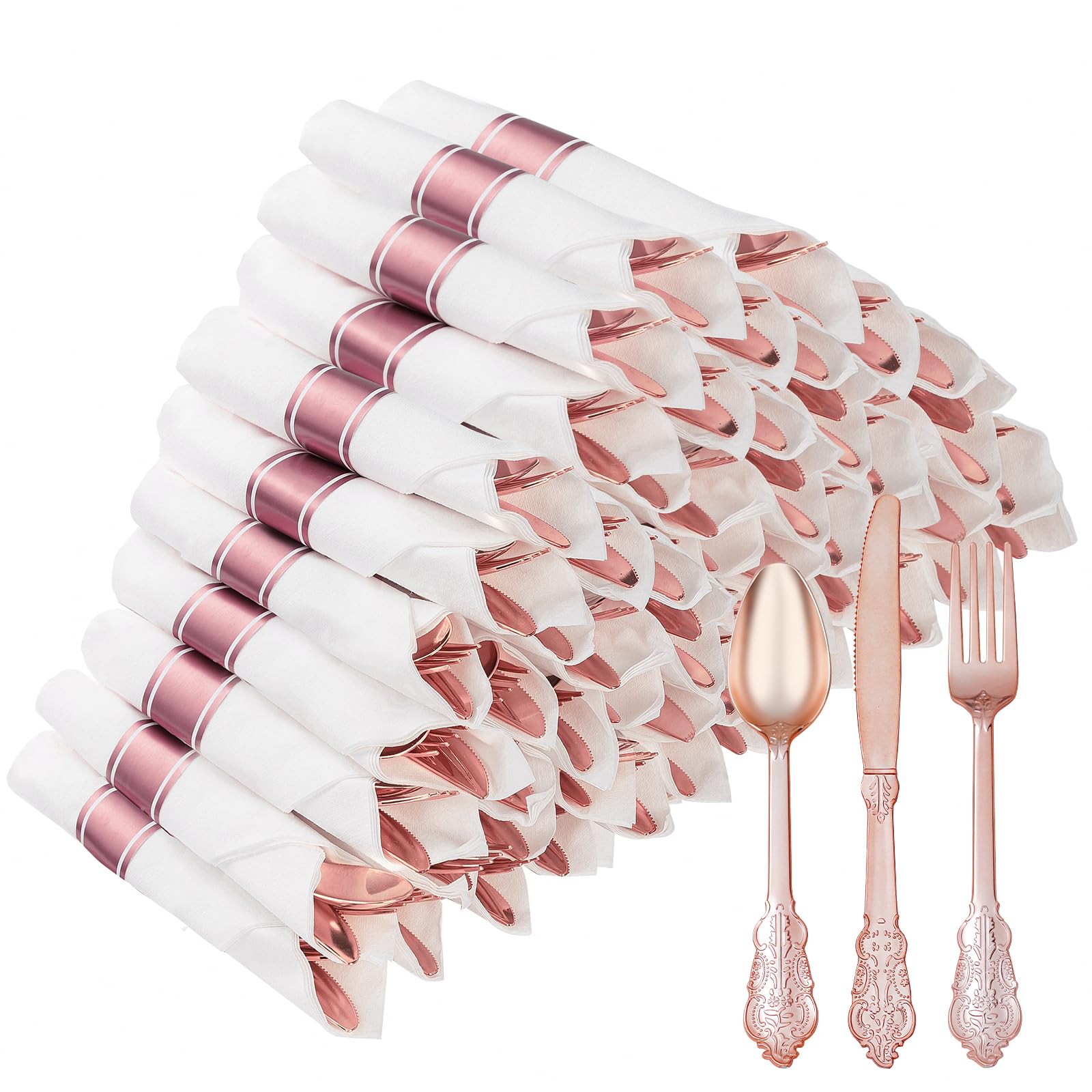 Bestluck 50 Pack Rose Gold Plastic Silverware with