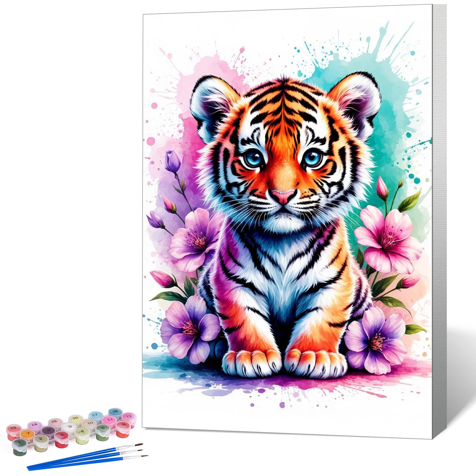 OkarinaArt Paint by Numbers for Adults with Frame Tiger, Painting by Numbers for Adults with Frame Animal, DIY Acrylic Framed Adult Paint by Number Canvas Kits, Perfect for Home Decor 8 X 12 Inch